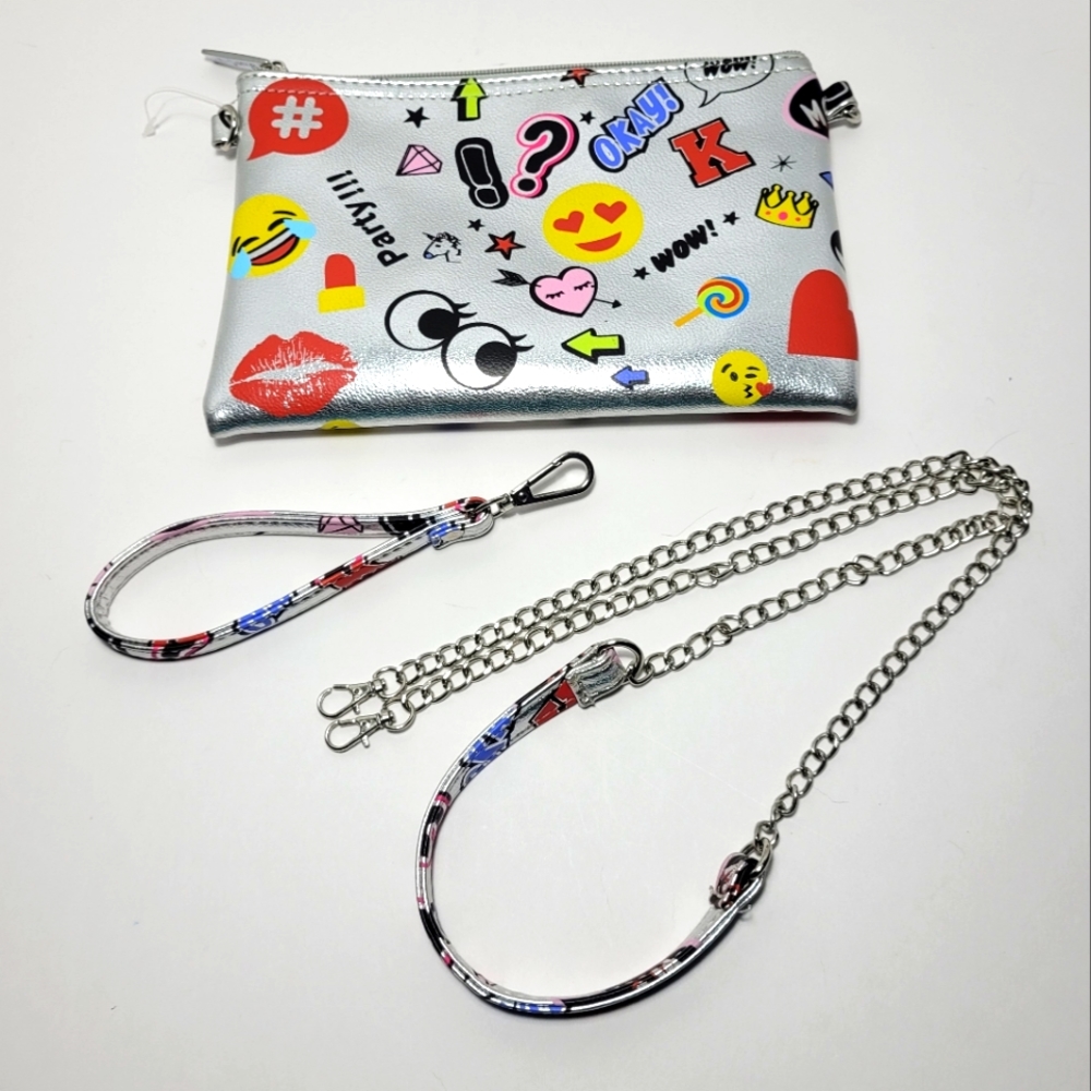 Emoji Print Silver Convertible Crossbody Bag Bari Lynn NWOT